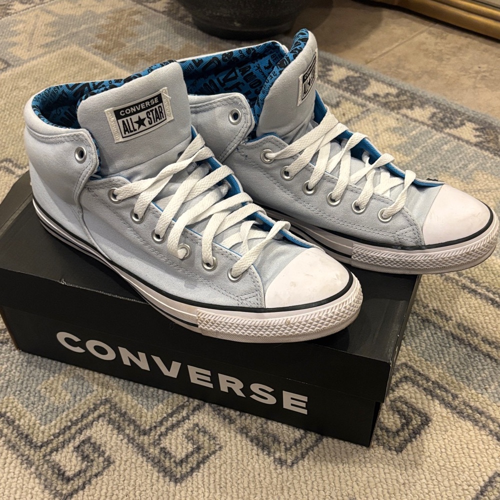 Converse Light Blue & White High-Top Sneakers 11.5, worn twice